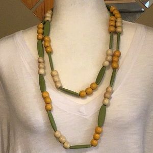 Long Yellow, Green,Cream Big Beads Necklace.